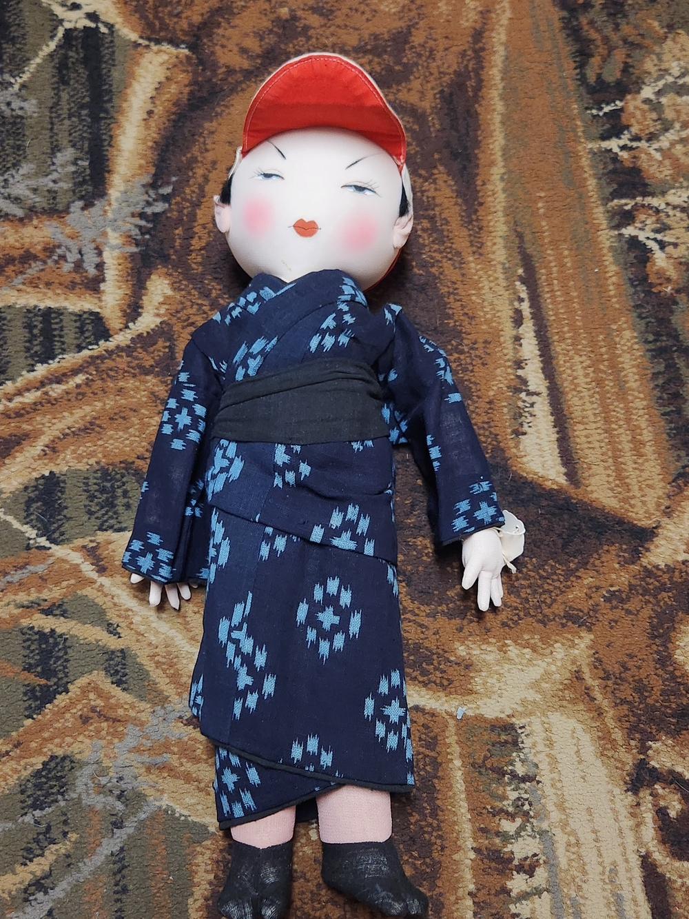 Vintage  Kimono Doll with Red Cap